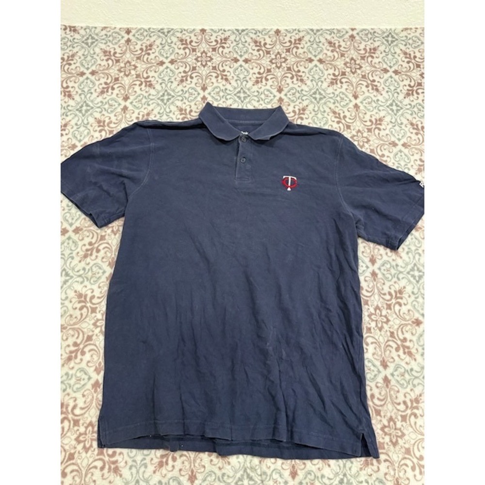 Reebok Mens Minnesota Twins MLB Polo Shirt Navy Blue Cotton Size Large 2940